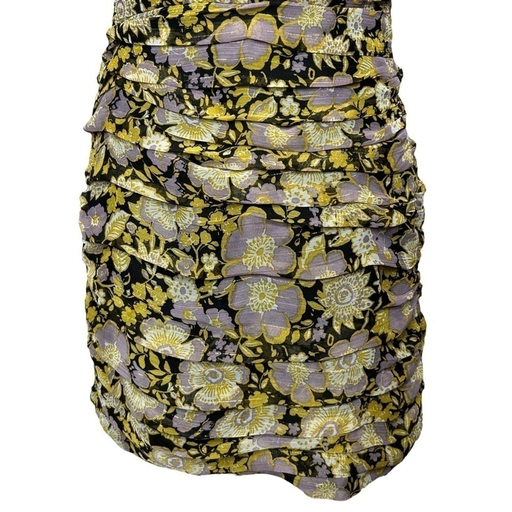 Zara Floral One Shoulder Pleated Metallic Mini Dress Party Event Size Medium - Picture 7 of 13